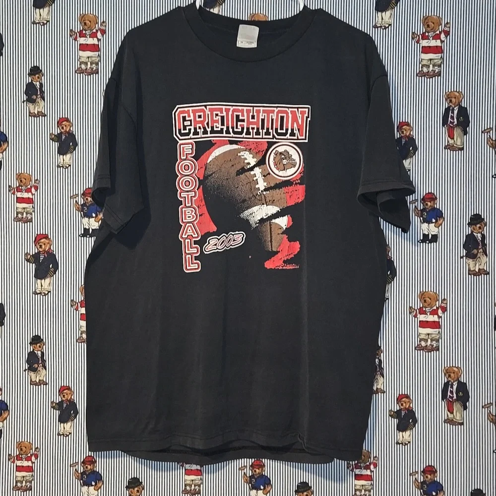 Vintage Y2k Creighton College 2003 Bulldog Football Black T-Shirt XL